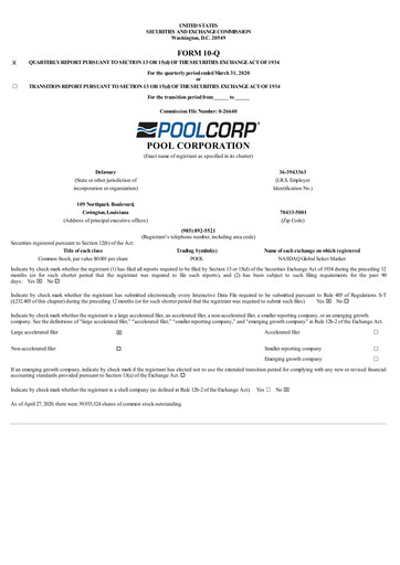 Thumbnail POOLCORP Quarterly Report 2020-q1