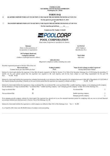 Thumbnail POOLCORP Quarterly Report 2021-q1
