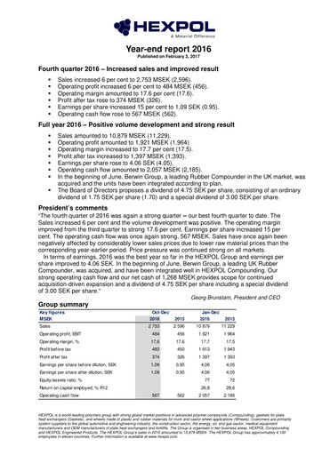 Thumbnail HEXPOL AB Financial Report 2016