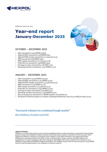 Thumbnail HEXPOL AB Financial Report 2025