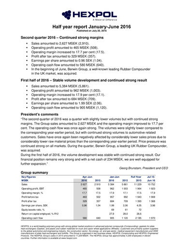 Thumbnail HEXPOL AB Half-year Report 2016-h1