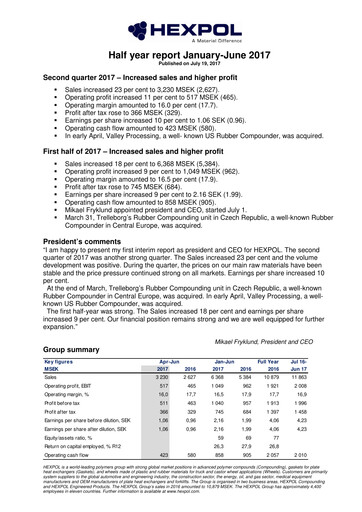 Thumbnail HEXPOL AB Half-year Report 2017-h1