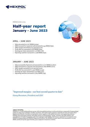 Thumbnail HEXPOL AB Half-year Report 2023-h1