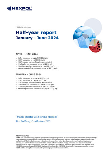 Thumbnail HEXPOL AB Half-year Report 2024-h1