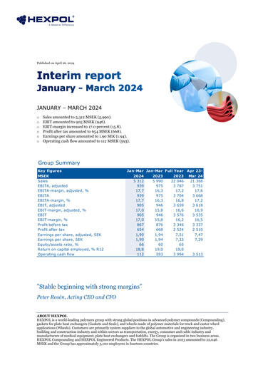 Thumbnail HEXPOL AB Quarterly Report 2024-q1