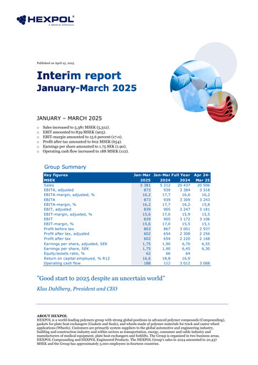 Thumbnail HEXPOL AB Quarterly Report 2025-q1