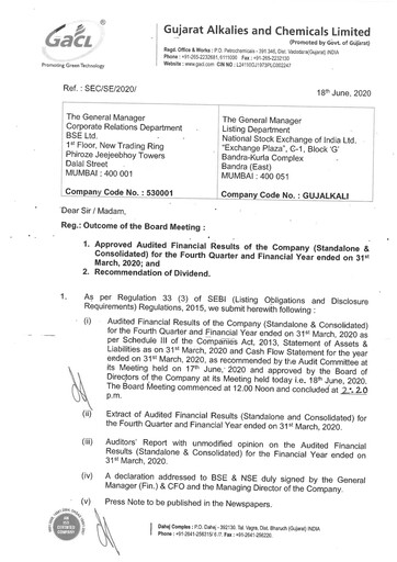 Thumbnail Gujarat Alkalies and Chemicals Financial Statement 2019-2020