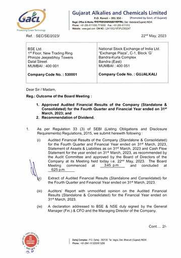Thumbnail Gujarat Alkalies and Chemicals Financial Statement 2022-2023