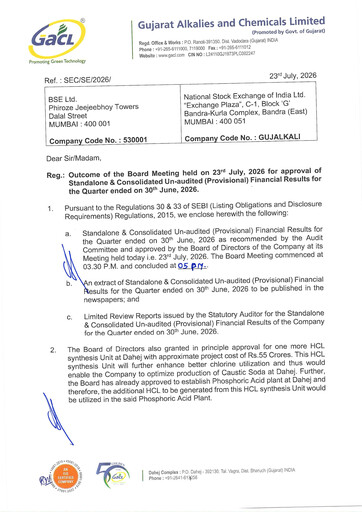 Thumbnail Gujarat Alkalies and Chemicals Quarterly Report 2026-q1