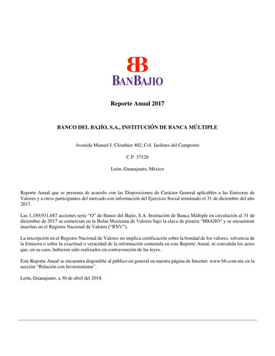 Vorschaubild Banco del Bajío Jahresbericht 2017
