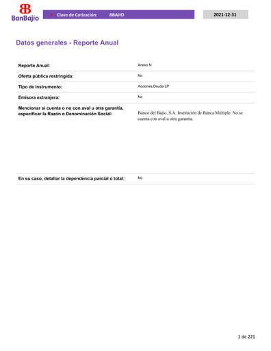 Vorschaubild Banco del Bajío Jahresbericht 2021