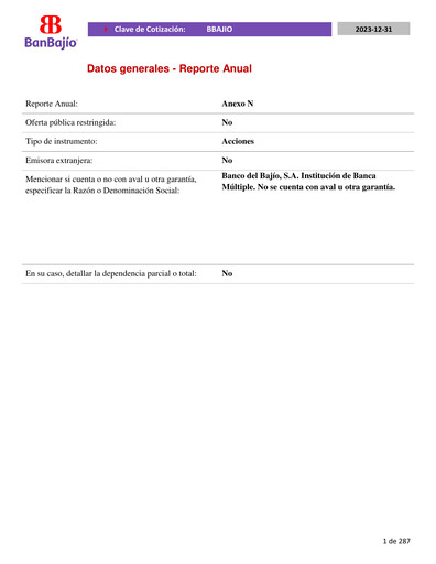 Vorschaubild Banco del Bajío Jahresbericht 2023