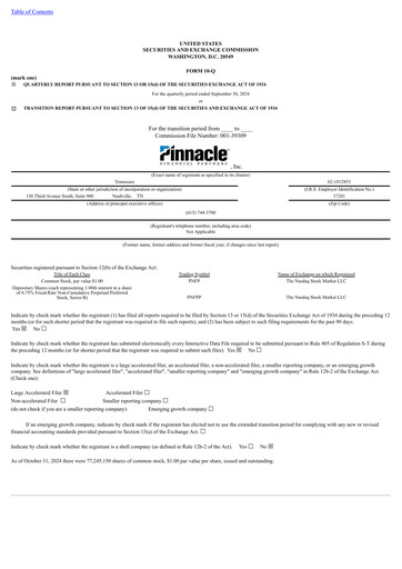 Thumbnail Pinnacle Financial Partners
 Quarterly Report 2024-q3