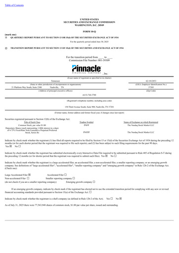 Thumbnail Pinnacle Financial Partners
 Quarterly Report 2025-q2