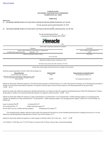 Thumbnail Pinnacle Financial Partners
 Quarterly Report 2025-q3