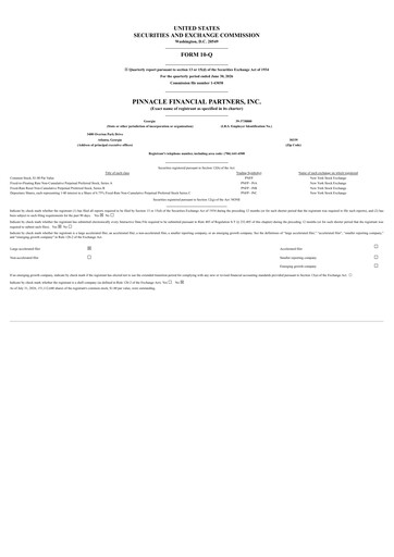 Thumbnail Pinnacle Financial Partners
 Quarterly Report 2026-q2