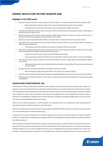 Vorschaubild Eimskipafélag Íslands Quartalsbericht 2020-q1