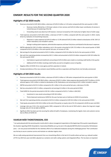 Vorschaubild Eimskipafélag Íslands Quartalsbericht 2020-q2