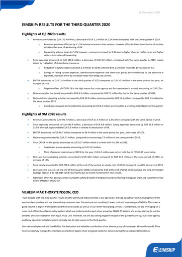 Vorschaubild Eimskipafélag Íslands Quartalsbericht 2020-q3
