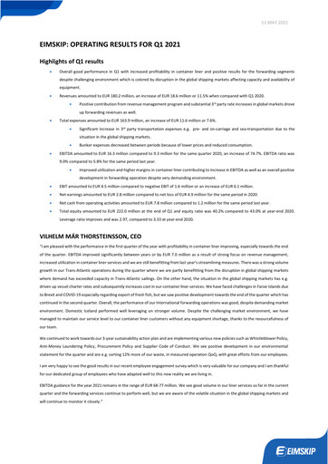 Vorschaubild Eimskipafélag Íslands Quartalsbericht 2021-q1