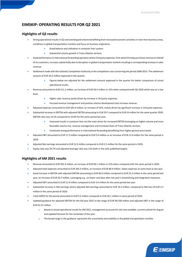 Vorschaubild Eimskipafélag Íslands Quartalsbericht 2021-q2