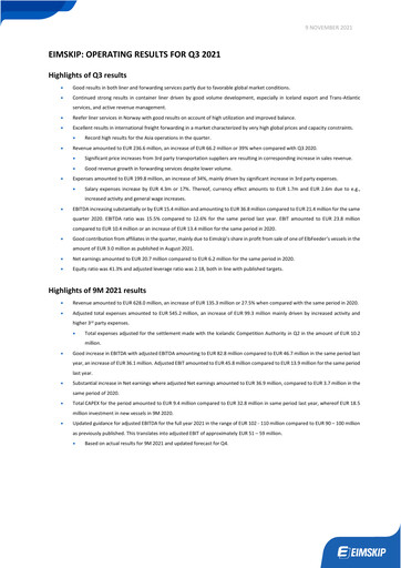 Vorschaubild Eimskipafélag Íslands Quartalsbericht 2021-q3