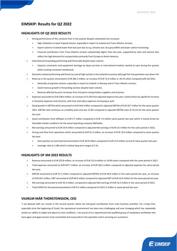 Vorschaubild Eimskipafélag Íslands Quartalsbericht 2022-q2