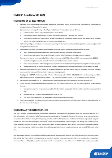 Vorschaubild Eimskipafélag Íslands Quartalsbericht 2022-q3