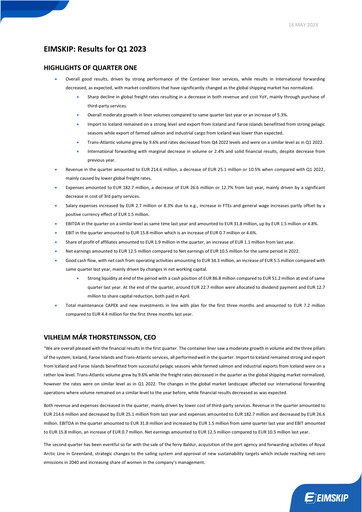 Vorschaubild Eimskipafélag Íslands Quartalsbericht 2023-q1