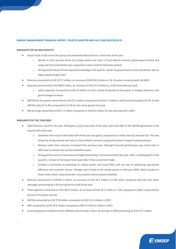 Vorschaubild Eimskipafélag Íslands Quartalsbericht 2024-q4