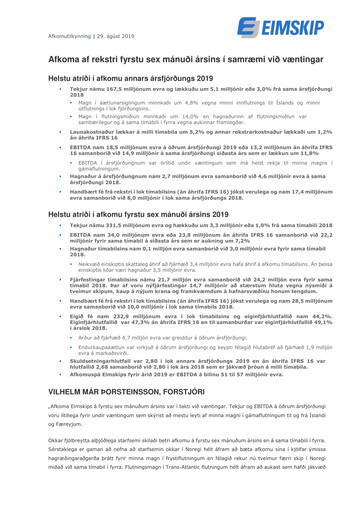 Thumbnail Eimskipafélag Íslands Quarterly Report 2019-q2
