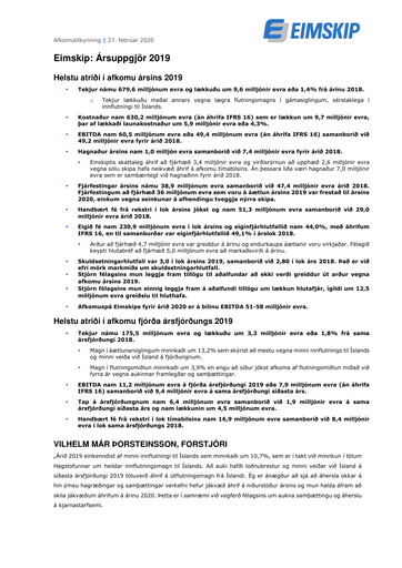 Thumbnail Eimskipafélag Íslands Quarterly Report 2019-q4