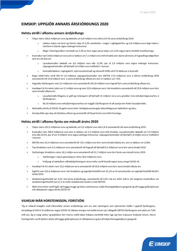 Miniature Eimskipafélag Íslands Rapport trimestriel 2020-q2