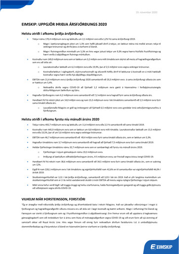 Miniature Eimskipafélag Íslands Rapport trimestriel 2020-q3