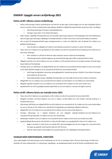 Miniature Eimskipafélag Íslands Rapport trimestriel 2021-q2