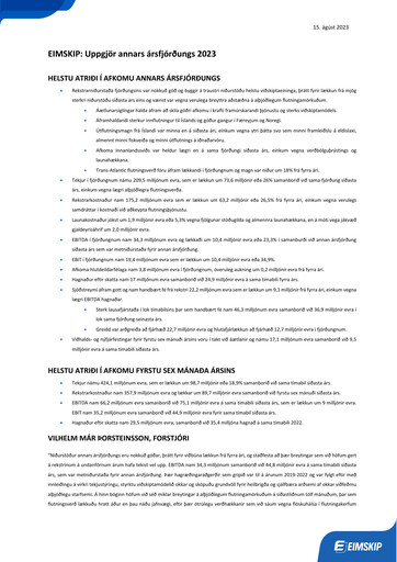 Thumbnail Eimskipafélag Íslands Quarterly Report 2023-q2