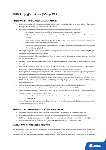 Miniature Eimskipafélag Íslands Rapport trimestriel 2023-q3