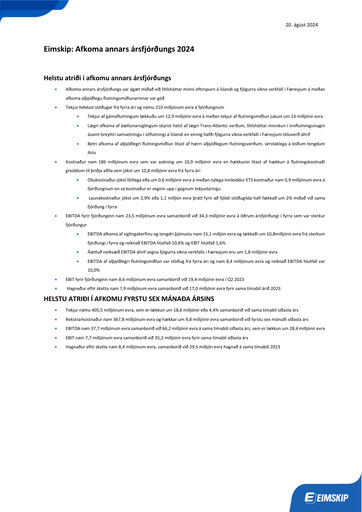 Thumbnail Eimskipafélag Íslands Quarterly Report 2024-q2