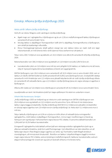 Miniature Eimskipafélag Íslands Rapport trimestriel 2025-q3