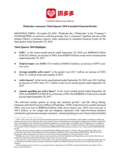 Thumbnail PDD Holdings (Pinduoduo) Financial Statement 2018-q3