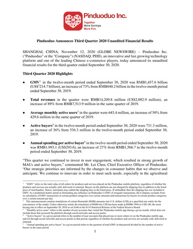 Thumbnail PDD Holdings (Pinduoduo) Financial Statement 2020-q3