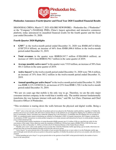 Thumbnail PDD Holdings (Pinduoduo) Financial Statement 2020-q4