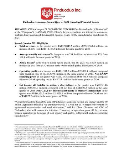 Thumbnail PDD Holdings (Pinduoduo) Financial Statement 2021-q2