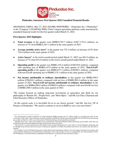 Thumbnail PDD Holdings (Pinduoduo) Financial Statement 2022-q1