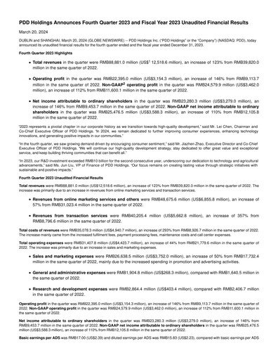 Thumbnail PDD Holdings (Pinduoduo) Financial Statement 2023-q4