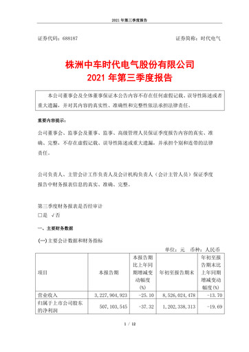 Thumbnail Zhuzhou CRRC Times Electric Quarterly Report 2021-q3