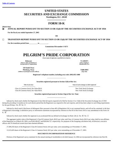 Thumbnail Pilgrim's Pride
 Annual Report 2003