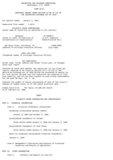 Thumbnail Pilgrim's Pride
 Quarterly Report 1994-q1