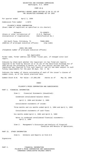 Thumbnail Pilgrim's Pride
 Quarterly Report 1994-q2