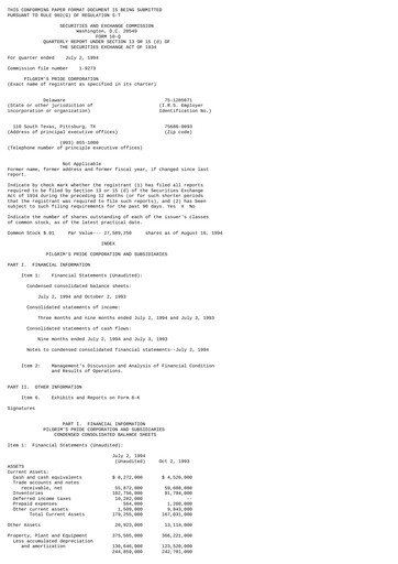 Thumbnail Pilgrim's Pride
 Quarterly Report 1994-q3